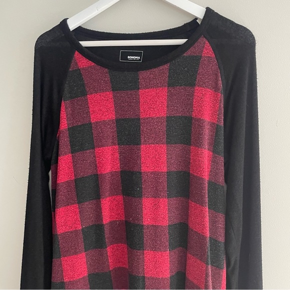 5/$25 SONOMA Buffalo Plaid Lightweight Sweater - Red Black Size Large - Picture 2 of 5